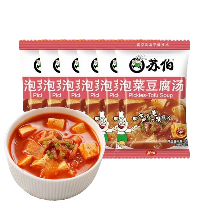  苏伯 泡菜豆腐汤 即食冲泡蔬菜速溶汤 方便速食汤包 6g*6袋 【韩式泡菜风味 酸辣可口】【快速冲泡】