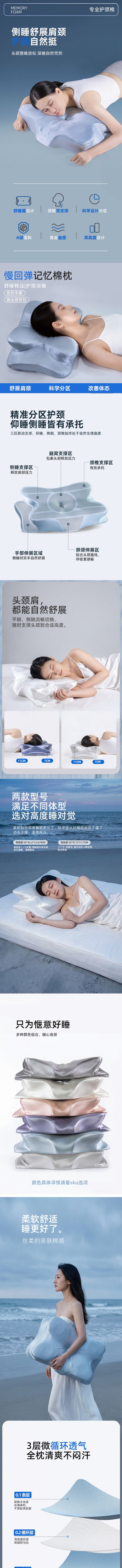 【中国直邮】 HSPM 记忆棉深睡护颈枕  成人侧睡蝴蝶枕  零压力助睡眠颈椎枕  灰色水光面料 低枕款 1 个