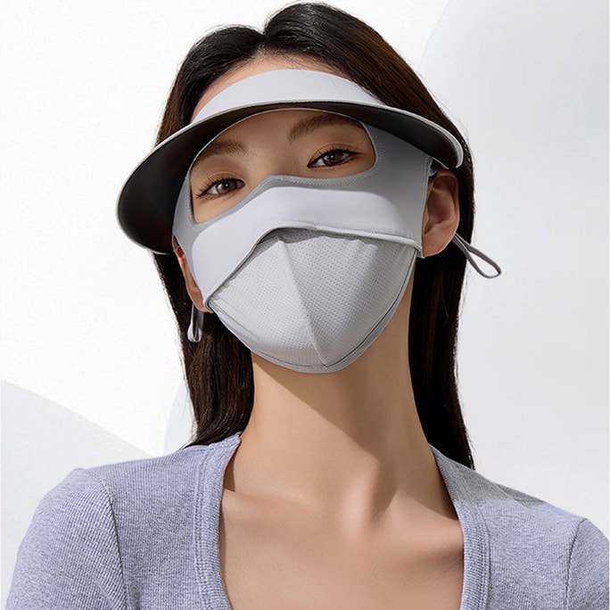 HSPM 全新夏季戶外薄款3D立體護眼角透氣冰絲全臉防曬加厚帽簷面罩口罩臉基尼 氣質灰