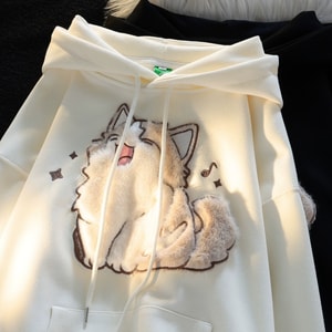 Spring And Autumn New Cartoon Embroidered Hoodie White M