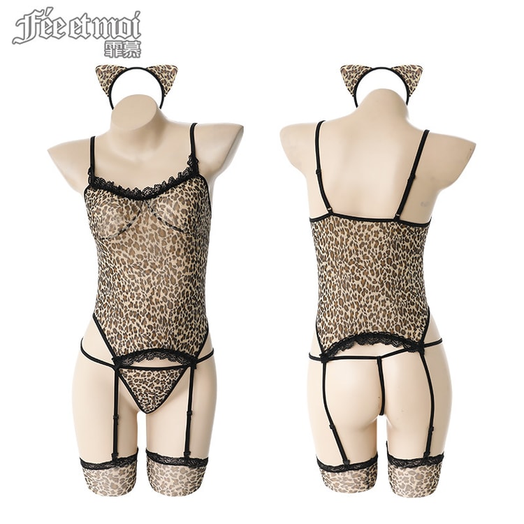 extra large sexy lingerie Wholesale Leopard Print Sexy Lingerie Set with Garter Belt 2740 for your  store