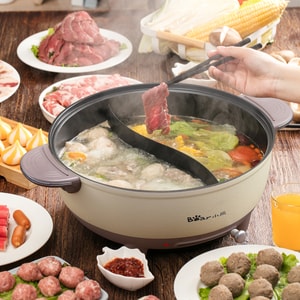 Dual Handle & Dual-sided Electric Shabu Shabu Hot Pot with Lid, 202.88 fl oz