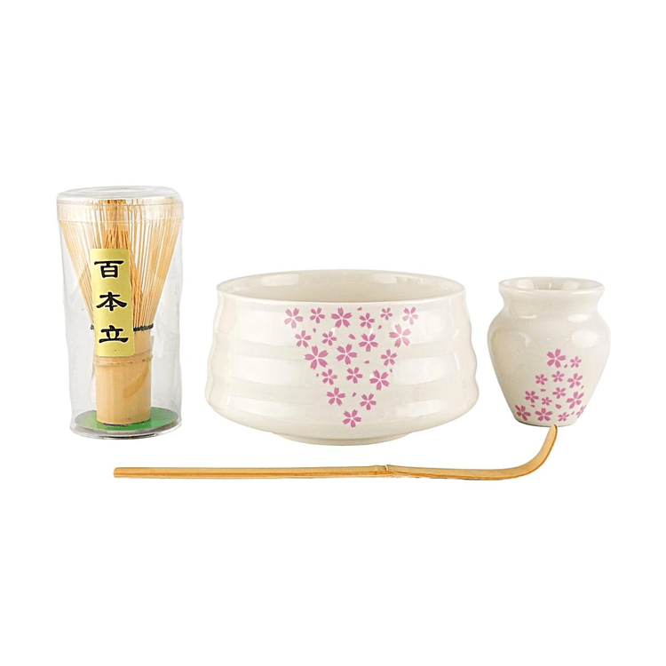 KAWASIMAYA 抹茶茶筅セット、桜ピンク、茶碗・茶筅・茶杓付き、日本