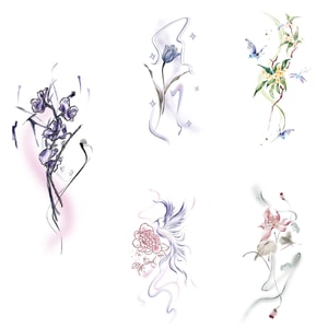 【中國直郵】 HSPM 新款綺夢花影高級感刺青貼紙 綺夢花影 5張裝