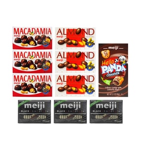 MEIJI Chocolate Variety Snack Set 10packs – Almond & Macadamia Chocolate, Dark Chocolate, Panda Cookies  849g Total