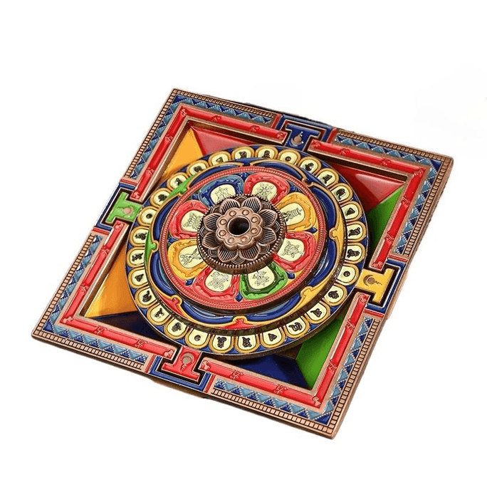 【中国直邮】 藏旗 布达拉宫 坛城香插香座珐琅彩香炉托香盘 95*95mm