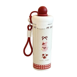 New Arrival High Aesthetic Insulated Cup Cartoon Straw Cup Large Capacity 304 Stainless Steel Cute Lanyard Water Bottle School Special For Students Red-Little Pink Rabbit F 1 Piece