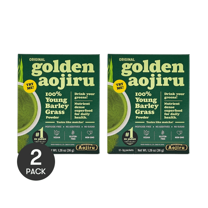 골든 아오지루 오리지널, 골드 블루 주스, 12봉지*2, 어린 보리싹 100%, 미국산 패키지【밸류팩】