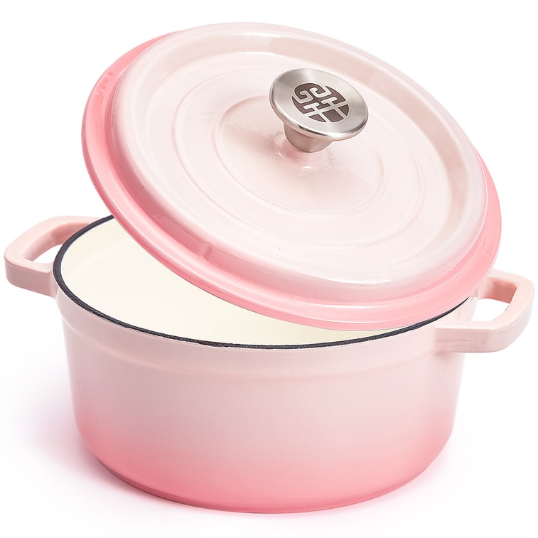 【Beauty with Brains】22cm Sakura Pink Cast Iron Enamel Dutch Oven, For Gas And Induction,Oven-Safe for Roasting Chicken & Baking Bread, Dishwasher Safe 9