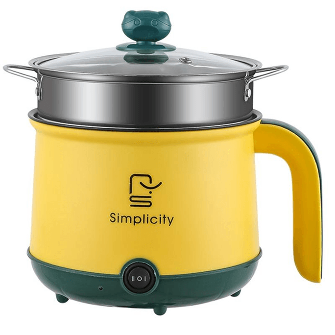 Hot Pot Electric with Steamer Rapid Noodles Cooker Stainless Steel Electric Pot 1.8 Liter Perfect for Ramen Egg Dumpling