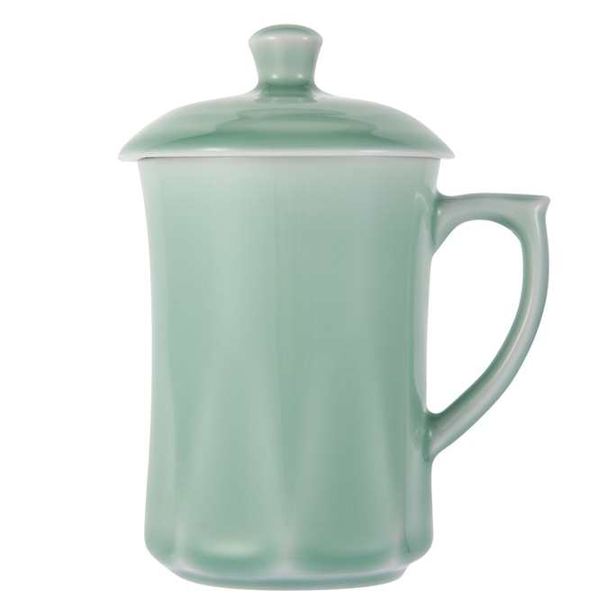 Celadon Teacup Coffee Mug Milk Cup Green Valley Diamond Shaped Celadon Cup with Lid 13oz Plum Green