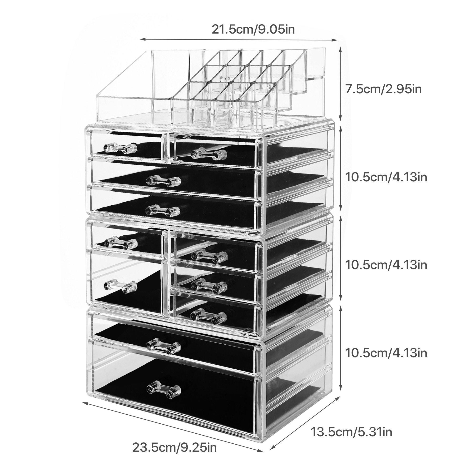 【Cosmetic Storage】[THEA] 4-Layers Acrylic Cosmetic Storage Box with 11  Drawers12+4 Slots Detachable Clear