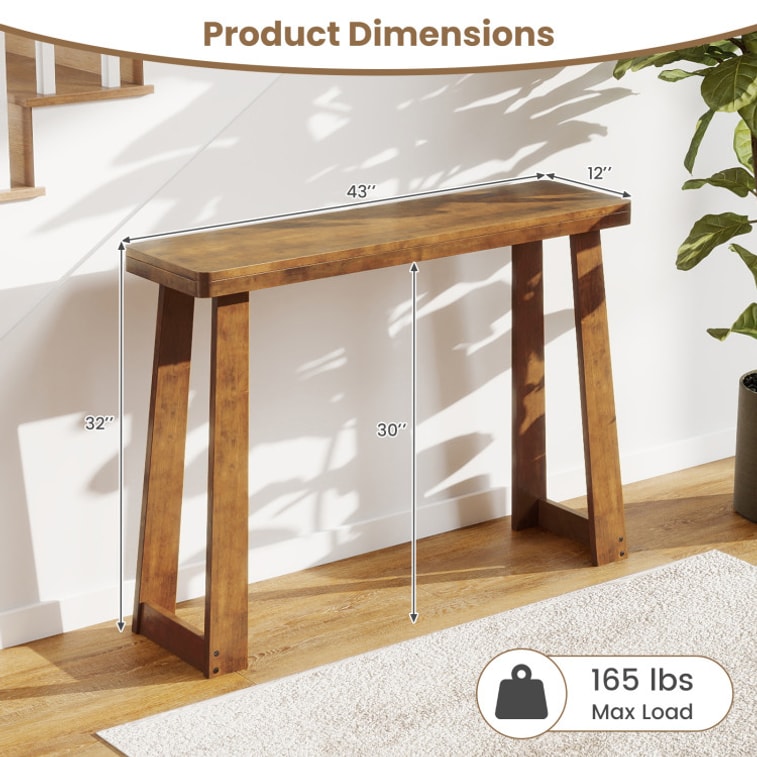 43 Inch Narrow Entryway Table With Thick Tabletop And Stable Base-Walnut Solid Rubber Wood Console Table 7