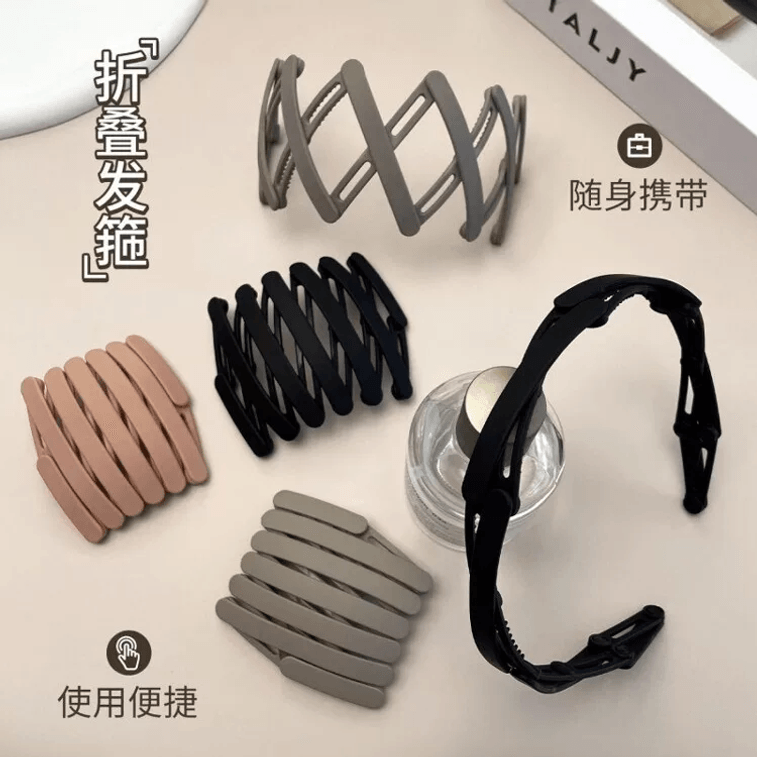 メイジアセレクト折りたたみ式伸縮ヘッドバンド（女性用）、洗顔専用設計、滑り止め付き、ヘアクリップヘッドバンド、旅行用アクセサリー、携帯用 [ブラック、ピンク、ブラウン、カーキ] 4色×1セット 4
