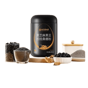 [중국에서 직접 우편] 베이징 통런탕 검은 참깨 페이스트 호두 검은콩 뽕가루 검은 참깨 검은콩 호두 뽕가루 비영양성 모발 성장 식사 대체품 충만 식품 5가지 검은 가루 600g