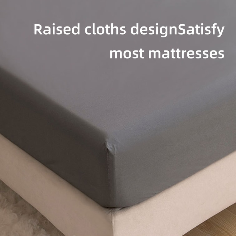 New Solid Color Skin-Friendly Brushed Waterproof Fitted Sheet, Light Gray King Size, 198×203cm, 30cm Height 7