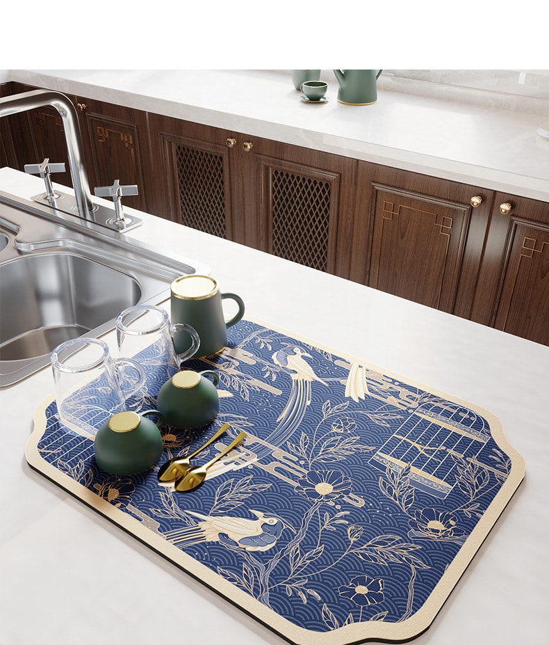 FaSoLa Life 硅藻泥沥水垫 30*40CM 莺歌蓝 1片 厨房台面 吸水速干垫 干燥