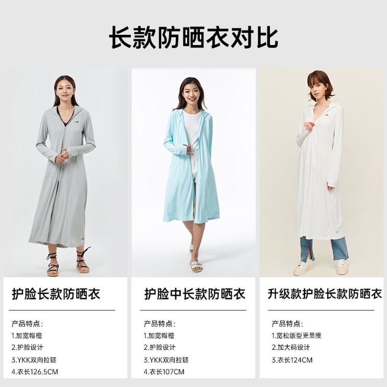 【中国直邮】Ohsunny 女神防晒衣加长款透气防晒服户外防紫外线运动风衣薄外套UPF50+( 护脸中长款-气质灰) 5