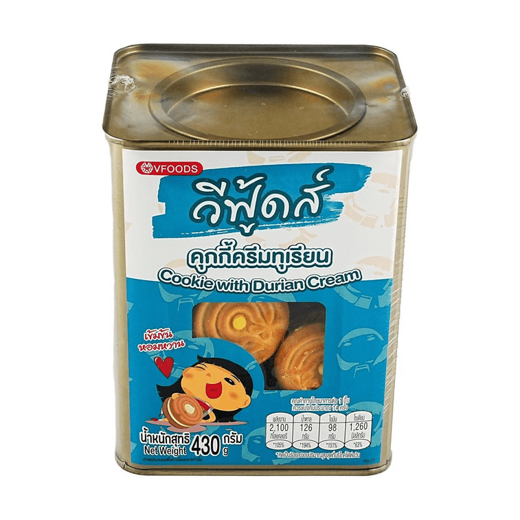 泰國VFOODS 榴槤奶油夾心餅乾 罐裝 430g【泰國超人氣零食伴手禮】 5