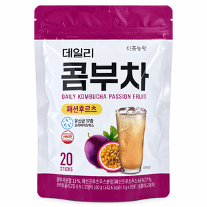 데일리 콤부차 패션프루트, 20 스틱, 각 5g/0.18 Oz. 17종 유산균 & 프리바이오틱스 함유 무설탕 콤부차 드링크 믹스, 저칼로리 패션프루트 티