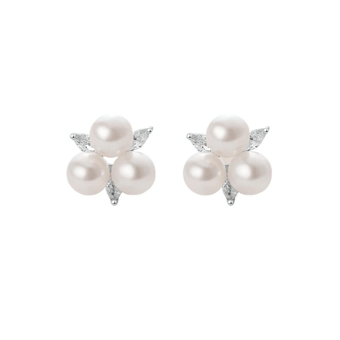 Saturday Fuxing Mang Three Pearl Earrings S925 Silver Freshwater Pearl Earrings 8.6 * 8.2mm