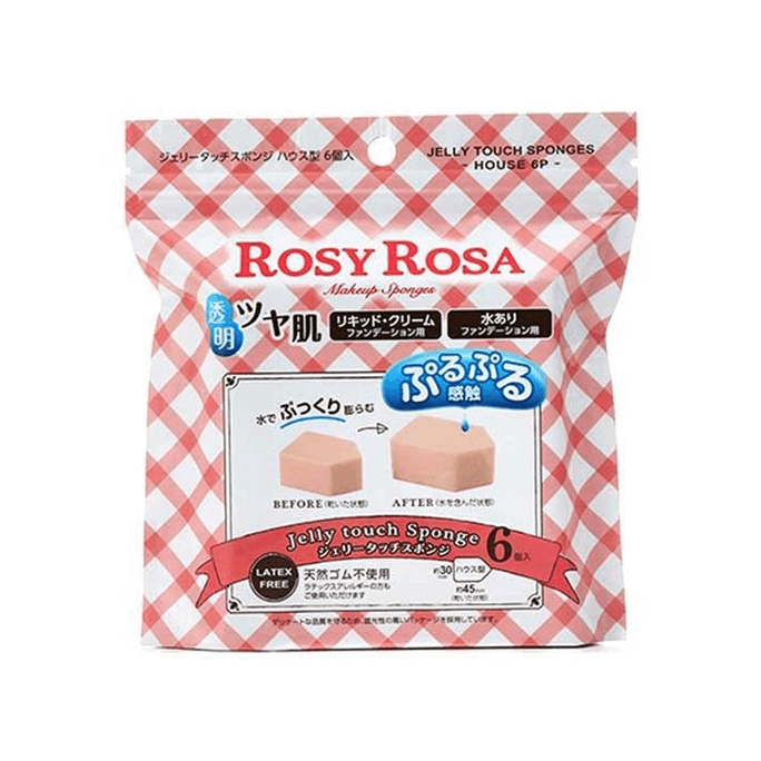 【日本直郵】ROSY ROSA 果凍感五角型粉撲化妝海棉 乾濕兩用 6個入