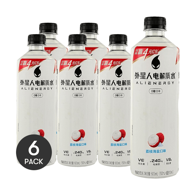 元气森林 外星人电解质水 维生素运动饮料 荔枝海盐口味 600ml *6【6份超值装】【0糖0脂0卡】【快速补水】