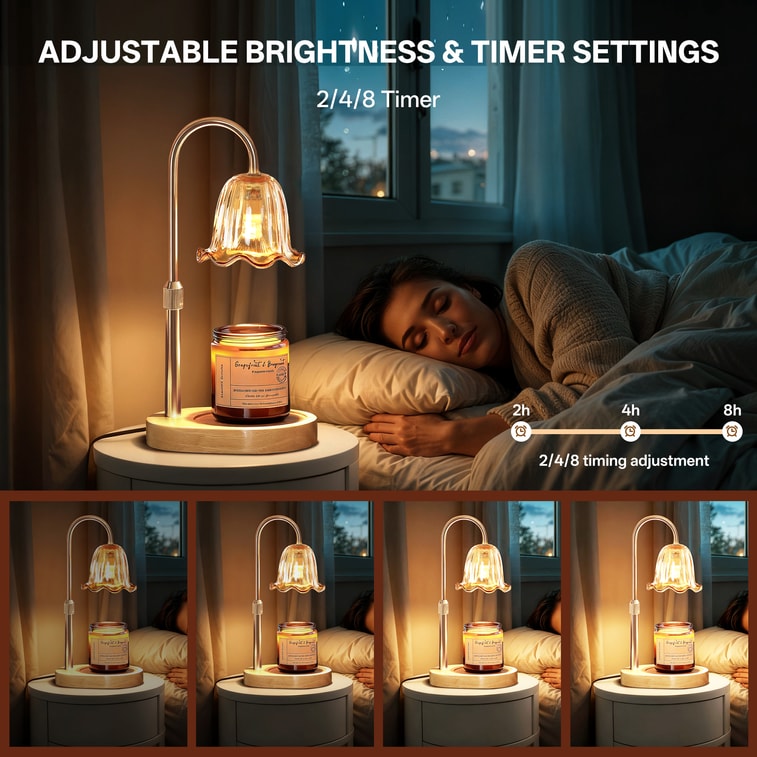 ムーンシャドウ ゴールデン キャンドル ウォーマー、2026 年新年装飾用アロマセラピー ランプ、タイマー付き高さ調節可能なキャンドル ウォーマー、バレンタインデー ギフト (男性にも女性にも適しています)、寝室、ティー ルーム、ラウンジ ルーム用の調光可能なアロマセラピー キャンドル ウォーマー、1 個。 4