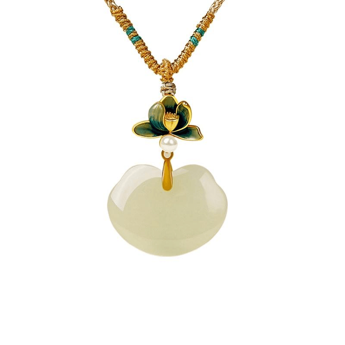 Therefore, The Institute's Cultural Creation Hotan Jade Pendant Safety Lock Necklace Lotus Ruyi (gold) 23 * 30mm