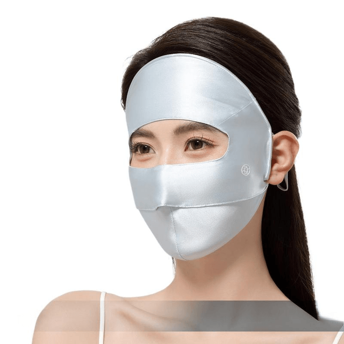 Silk Sunscreen Face Mask, UV And Blue Light Protection, Mulberry Silk, 2025 Model, Aqua Blue, 25.5*7cm