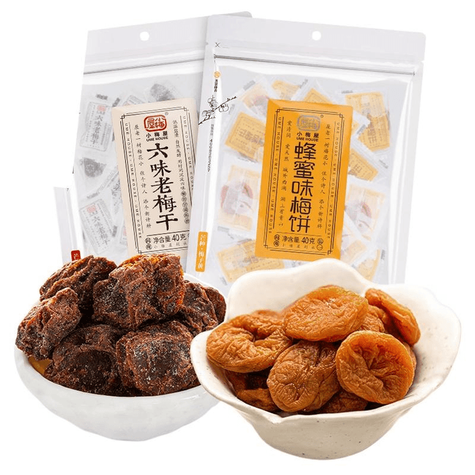 Xiaomei House Honey Flavored Plum Cake, Six Flavored Dried Old Plum, Sweet Preserved Fruit 40g * 2 Bags