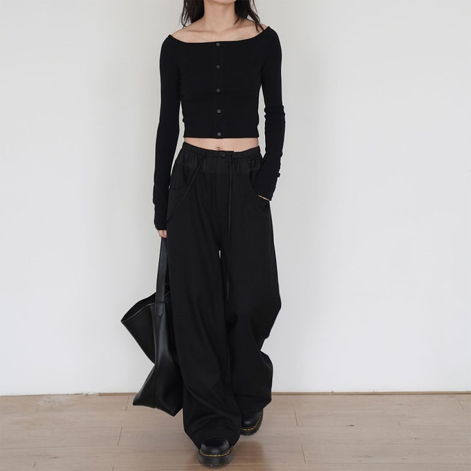 HSPM New High Waist Straight Leg Casual Pants Black M