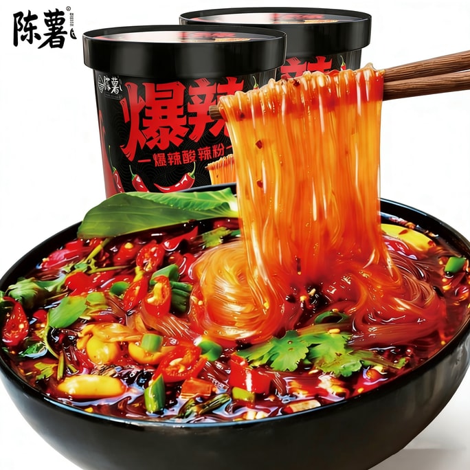 Chen Shu Extremely Spicy and Sour Noodles 1 Cup 133g Sweet Potato Vermicelli Instant, No Cooking Needed, Convenience Food