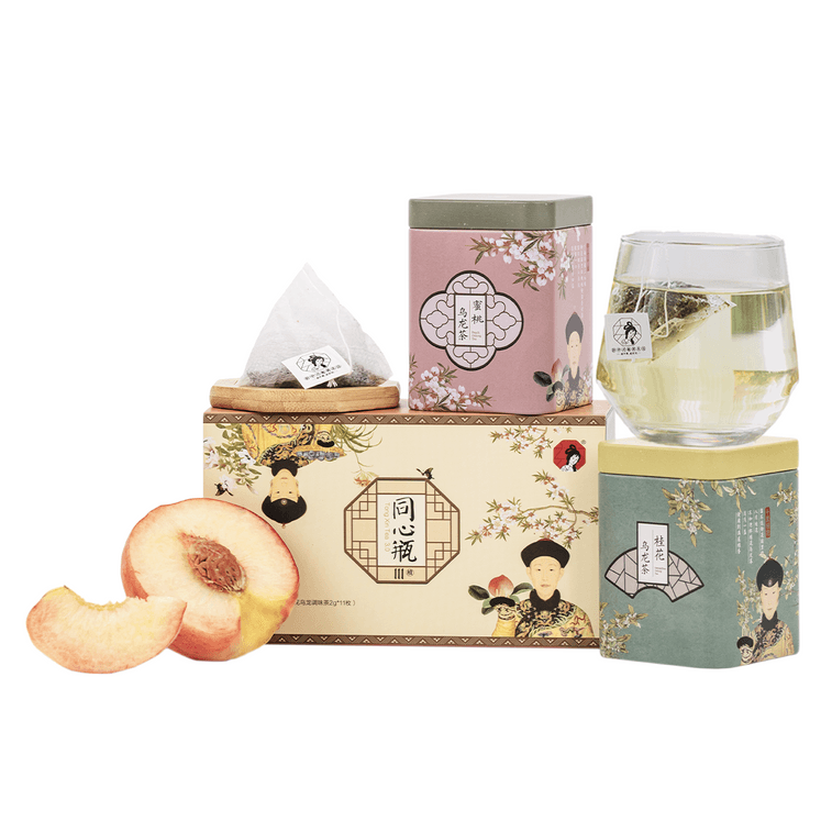 차얀 웨세 사각 항아리 세트 (복숭아 + 계화) 동심원형 병 차 2.0 6