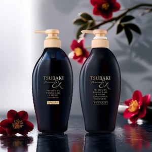 TSUBAKI Black Camellia Luxury Black Ion Repair Strong EX Shampoo&Conditioner, 13.5 fl oz+13.5 fl oz
