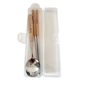 School Season Beech Wood  Stainless Steel Chopsticks Spoon Set, 2-Piece with Portable Case for Individual Use, Rabbit Stainless Steel Chopsticks  Spoon F