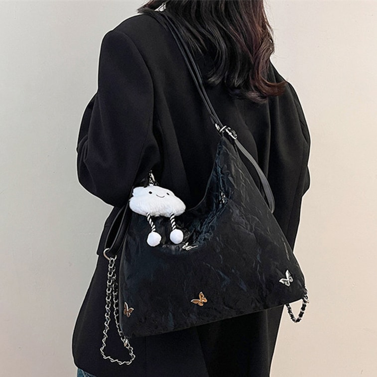 Large-capacity Butterfly bag Black (with Pendant) F 1 piece Versatile Shoulder & Crossbody Tote bag With Elegant Niche Style For Daily Commute 3