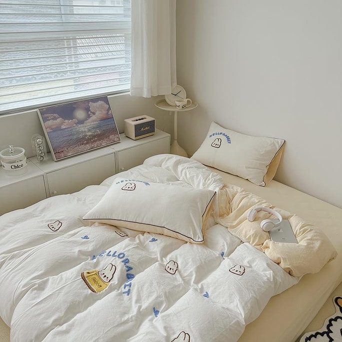 HelloRabbit Embroidery Bedding Set White-Double