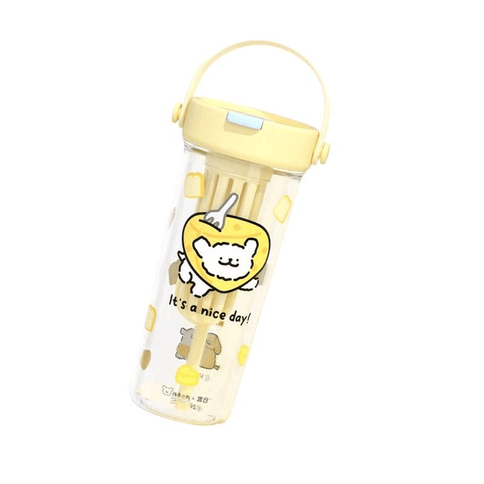 Line Puppy Plastic Tea Separation Portable High Beauty Milk Yellow Cheese Carrying Cup 600ml