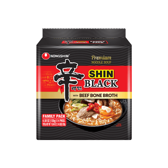 Korean Spicy Shin Ramen - Black Noodle Soup, 4 Packs* 4.58oz