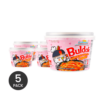 Korean Buldak Carbonara Topokki - Spicy Chicken and Cheese Flavor, 6.31oz*5 Pack【Value Pack】【Trending on TikTok】
