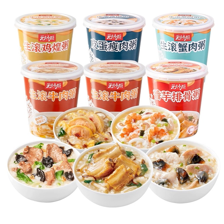 【中國直郵】 無名小廚 代餐早餐凍乾速食粥 桶裝儲存更省心 免煮沖泡即食 兼顧營養與便捷生活節奏 50g*6 皮蛋瘦肉粥 3