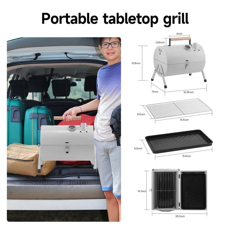 WillBBQ Cylindrical Barbecue Grill-White 5