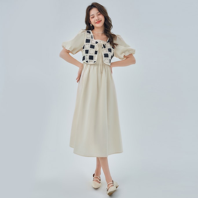 [중국에서 온 다이렉트 메일] HSPM 새 페이크 투피스 패션 드레스 살구 S