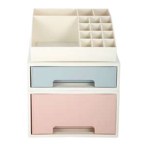 ROSELIFE 文房具収納ボックス 多機能オフィスデスク収納ボックスセット デスクトップオーガナイザー リモコンオーガナイザー オフィス用品 名刺オーガナイザー 自由に積み重ね可能 [TBF-05] 引き出し2つとスロット16個