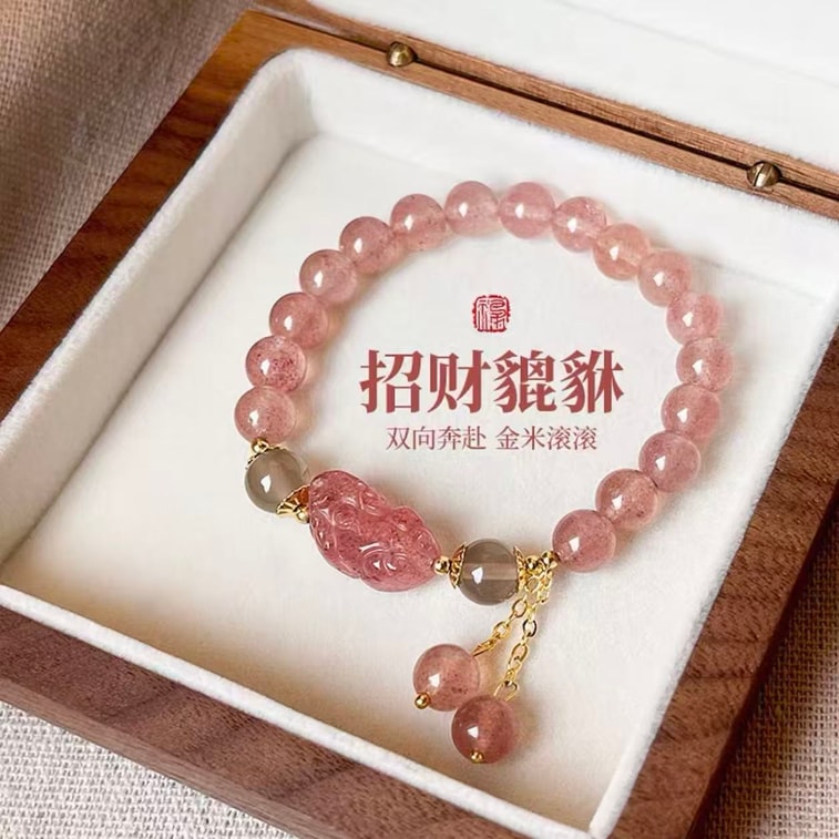 [사랑의 행운] 푸퉈산 축복받은 로즈 쿼츠 딸기 쿼츠 8.5mm 그레이 문스톤 천연 크리스탈 에너지 팔찌 - 완벽한 선물 4
