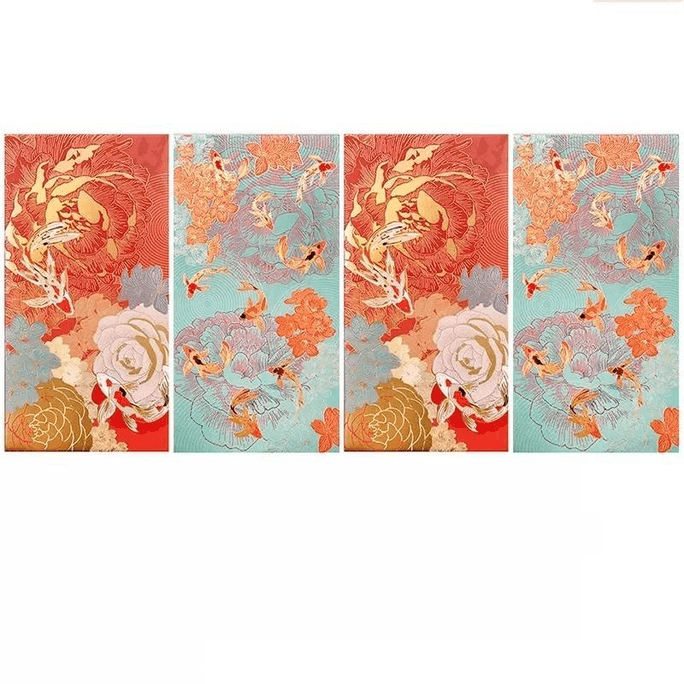 【中国直送】中国美術学院 クリエイティブ新年用赤い封筒 1000元相当 誕生日や結婚式用の赤い封筒 8.8×17cm×4枚