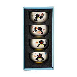 PINGU Rice Bowl Gift Set 4 pieces【Cute Penguin】【Ceramic Material】【Exquisite Gift】