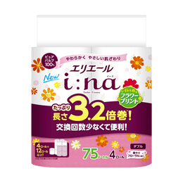 日本ELLEAIR I:NA 卫生纸 厕所纸纸巾卷筒纸 长度2倍卷设计 印花款 4卷 #花香
