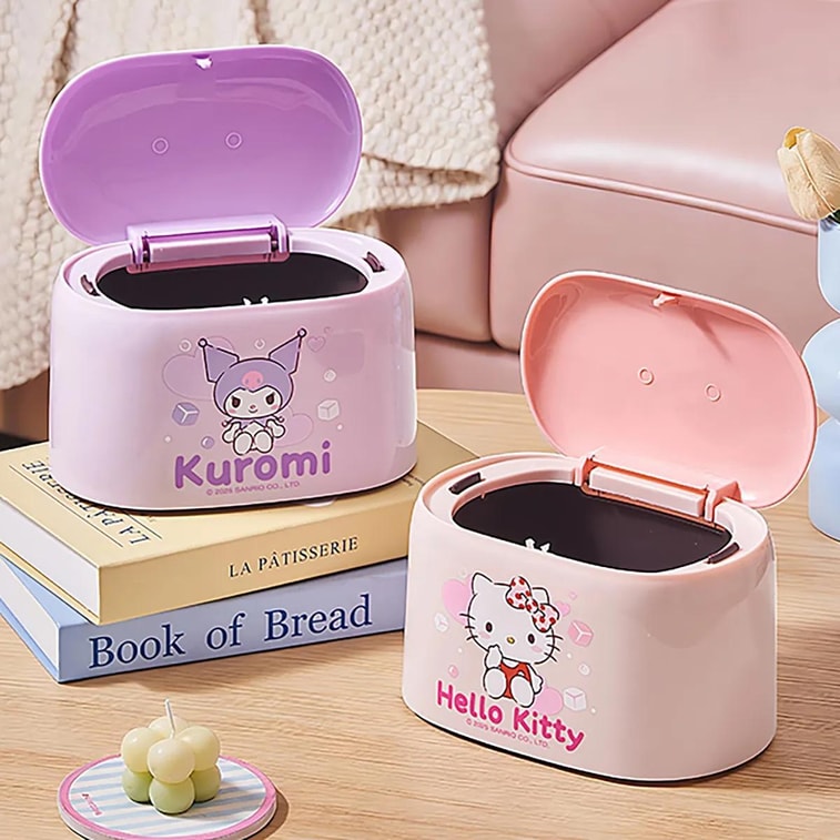 Sanrio Desktop Mini Trash Can, Pink, 7.5x5.1x4.7 in, Cute Tabletop Waste Bin 8